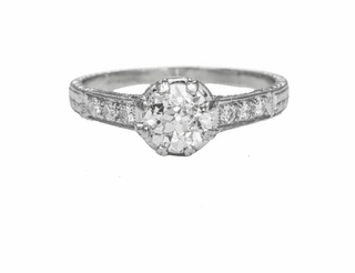 Organic Material OLD EUROPEAN CUT DIAMOND RING WITH DIAMONDS IN SHANK