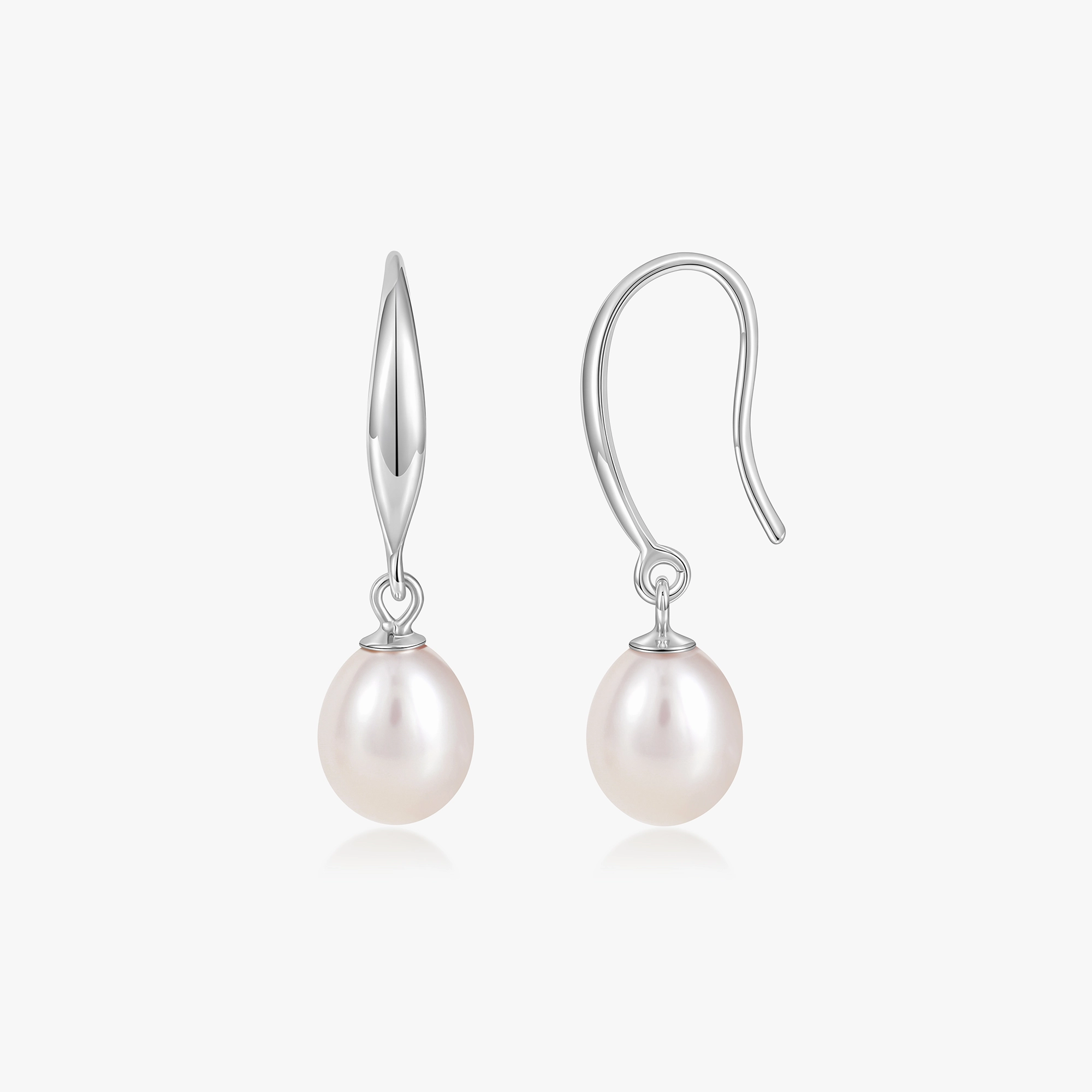 Graceful Line 925 Sterling Silver Freshwater Pearl Drop Earrings