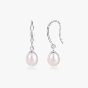 Graceful Line 925 Sterling Silver Freshwater Pearl Drop Earrings