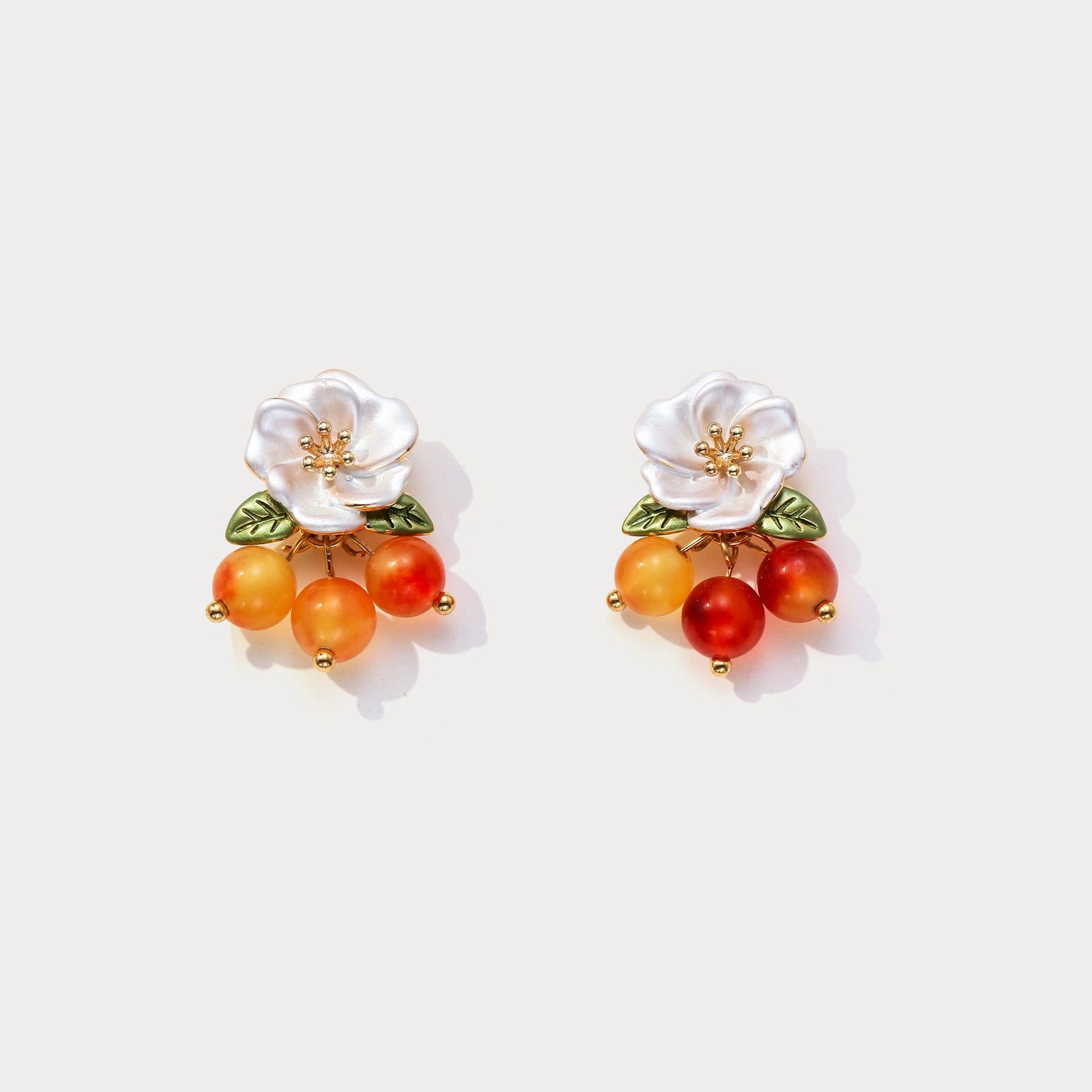 Valentine Gift Orange Berry Flower Earrings