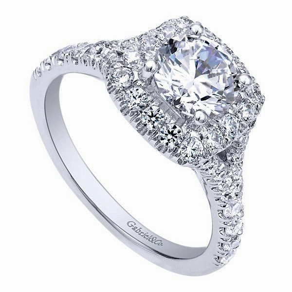 Economical Statement Comfortable Object 14K White Gold .77cttw Cushion Shaped Halo Diamond Engagement Ring with Subtle Split Shank. #306A