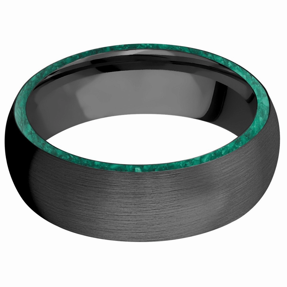 Memorable Gift Black Zirconium Domed Band With Malachite Side Inlay