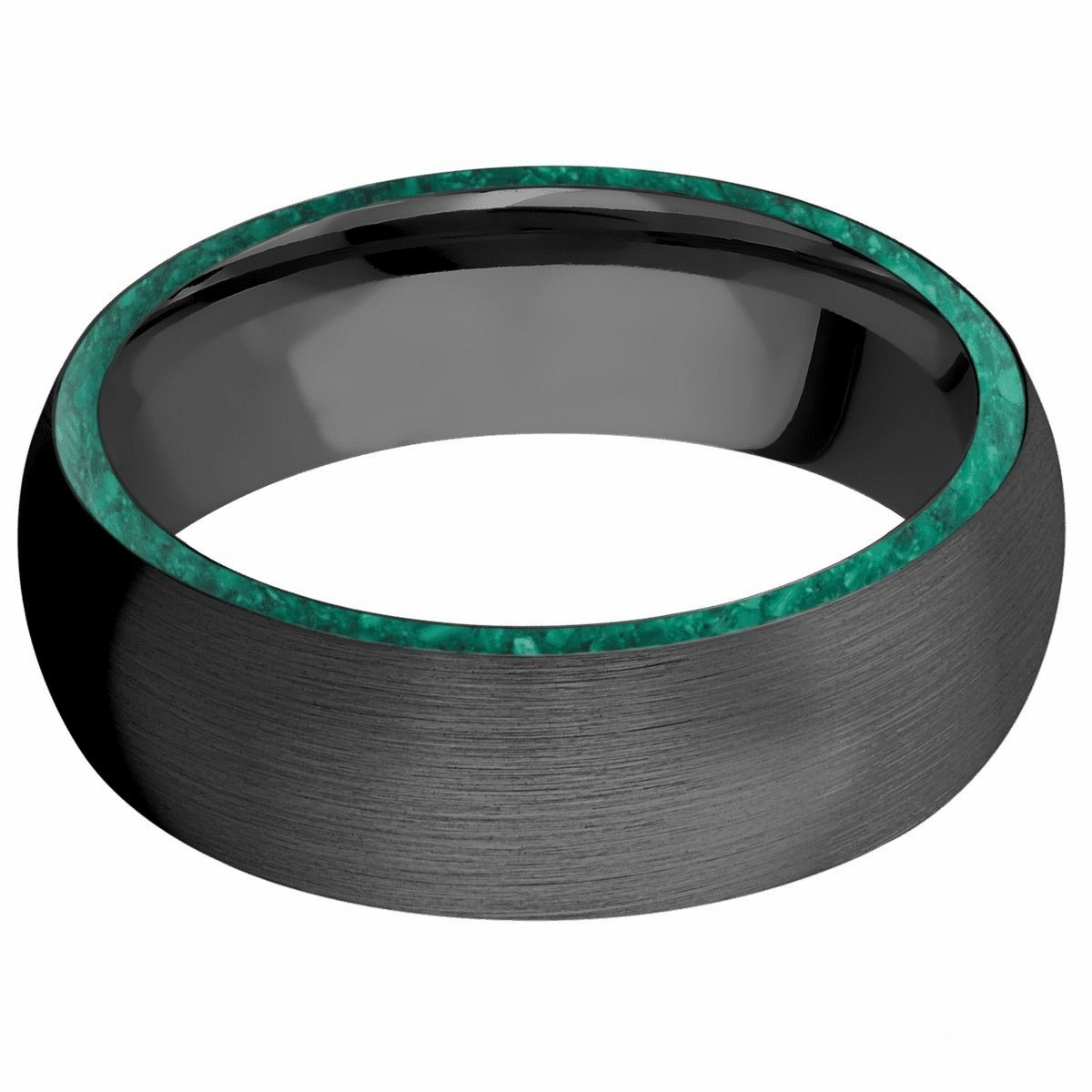 Exquisite Craft Timeless Proportion Black Zirconium Domed Band With Malachite Side Inlay