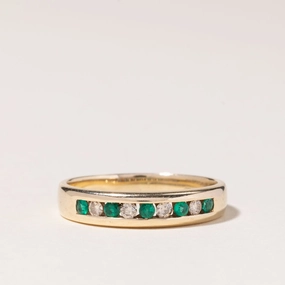 Exquisite Detailing Special Look 10K Yellow Gold Emerald & Diamond Band | 0.10ctw, 0.10ctw | SZ 6.75 |