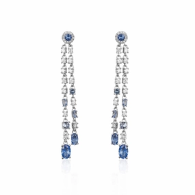 Sterling Silver Double Strand Light Blue and Clear CZ Earrings Chic Fusion