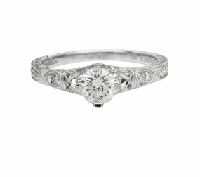 Party Present Bold Token 18 Karat White Gold Engraved Antique Engagement Ring (.71ctw)