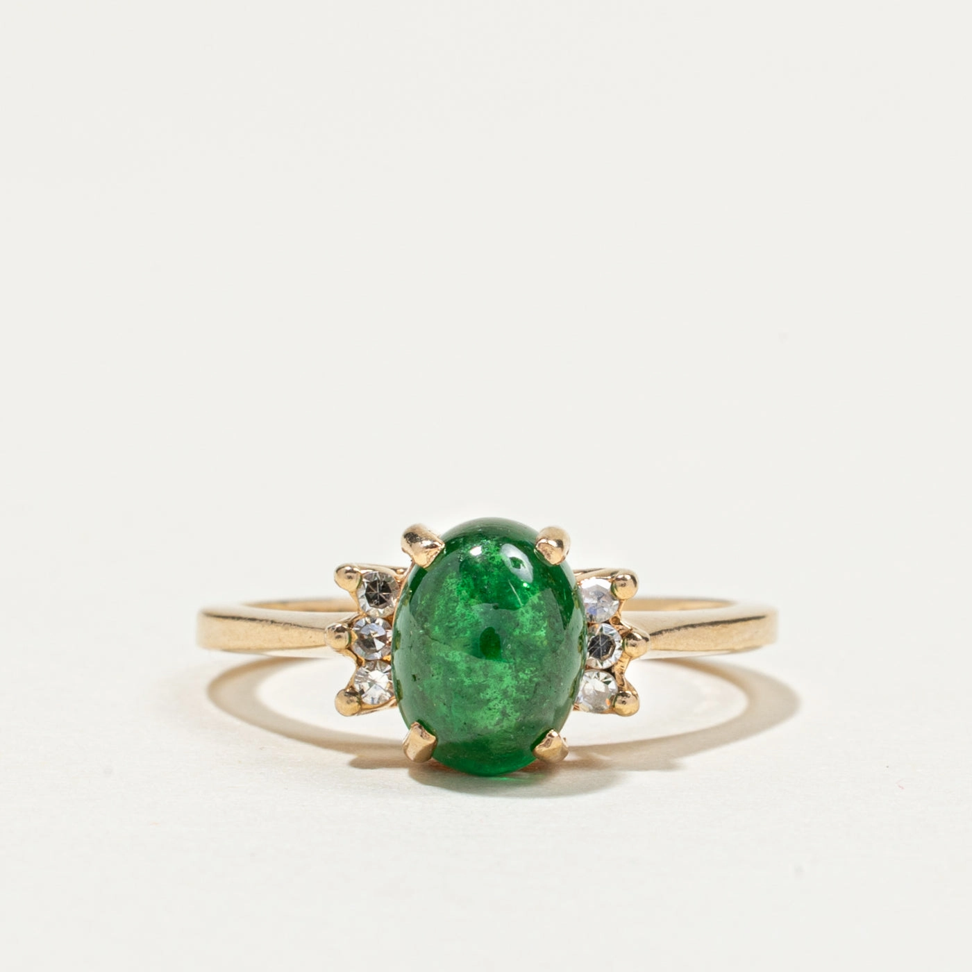 Oval Cabochon Emerald & Diamond Ring | 1.43ct, 0.08ctw | SZ 5.5 Timeless Finish