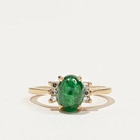 Oval Cabochon Emerald & Diamond Ring | 1.43ct, 0.08ctw | SZ 5.5 Timeless Finish