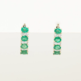 Oval Cut Emerald & Diamond Huggie Earrings | 1.50ctw, 0.18ct Timeless Features