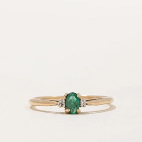 Oval Cut Emerald & Diamond Ring | 0.12ct, 0.01ctw | SZ 8 | High gloss Handmade Glam