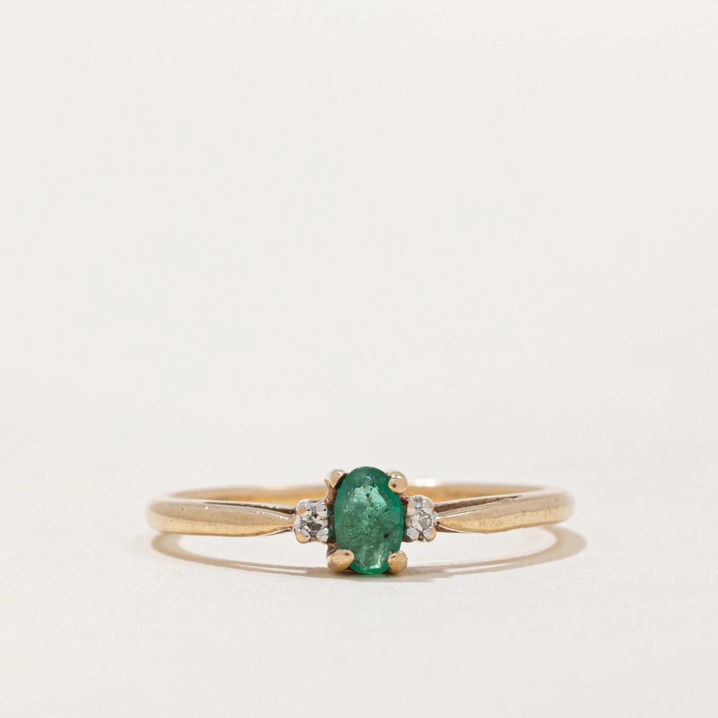 Oval Cut Emerald & Diamond Ring | 0.12ct, 0.01ctw | SZ 8 | High gloss Handmade Glam