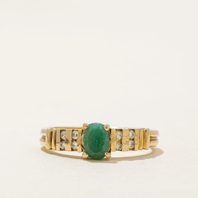 Fashion Daily Crisp Detail Oval Cut Emerald & Diamond Ring | 0.32ct, 0.08ctw | SZ 6.25