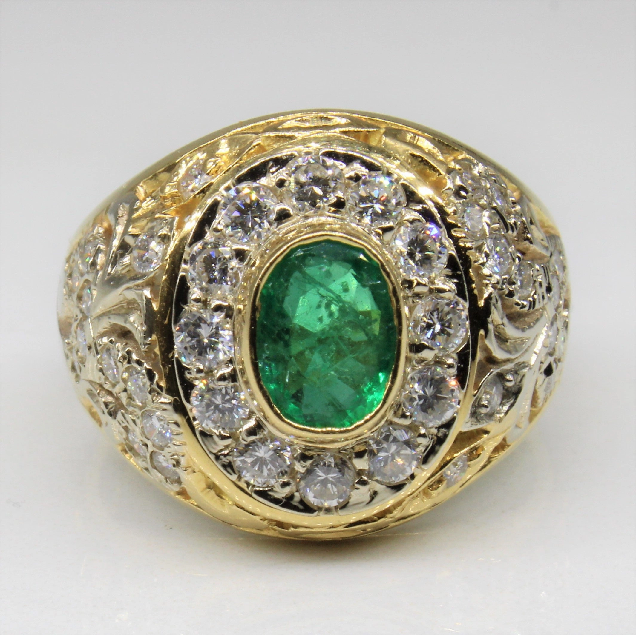 Oval Cut Emerald & Diamond Ring | 0.65ct, 1.00ctw | SZ 8 | Evening Style