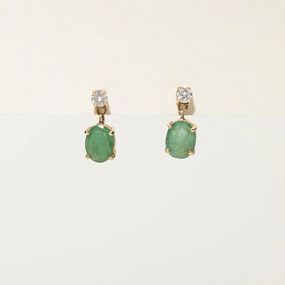 Soft Geometry Fashion Fit Oval Cut Emerald & Diamond Studs | 1.63ctw, 0.43ctw