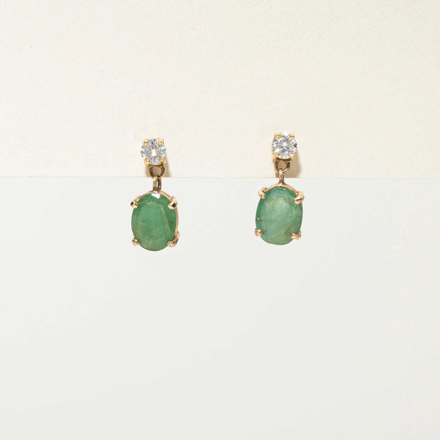 Soft Geometry Fashion Fit Oval Cut Emerald & Diamond Studs | 1.63ctw, 0.43ctw