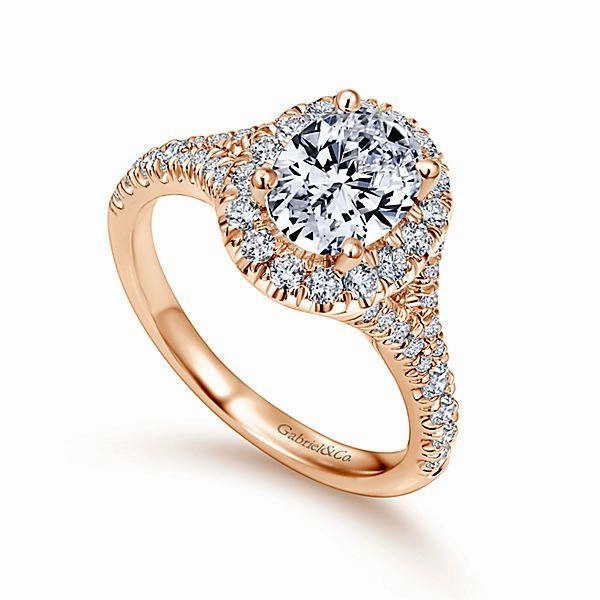 Sparkling Statement Oval Halo Subtle Split Shank Diamond Ring 14K Rose Gold 475A