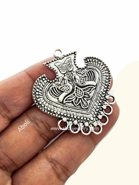 Oxidised Silver pendant earrings hanging with loops peacocks SP28 bright light Occasion Wear