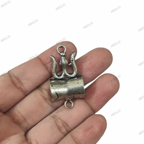 Oxidised silver Trident Damru Shiva pendant rakhi connector SP235 Lustrous Look Classic Edge