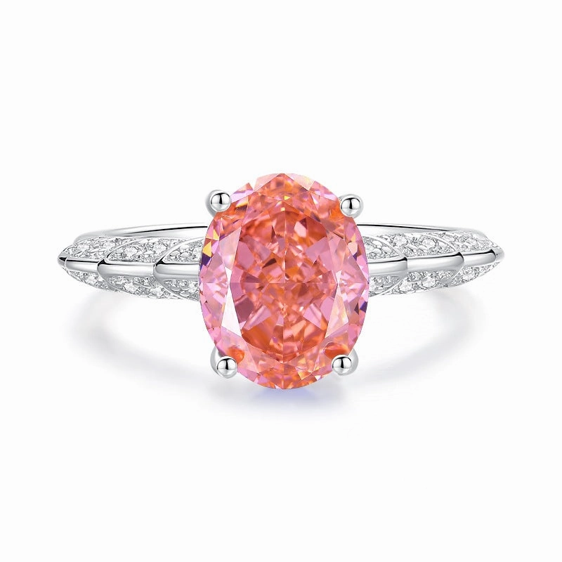 Luxury Art Vintage Ornament Padparascha Oval Ring | S925