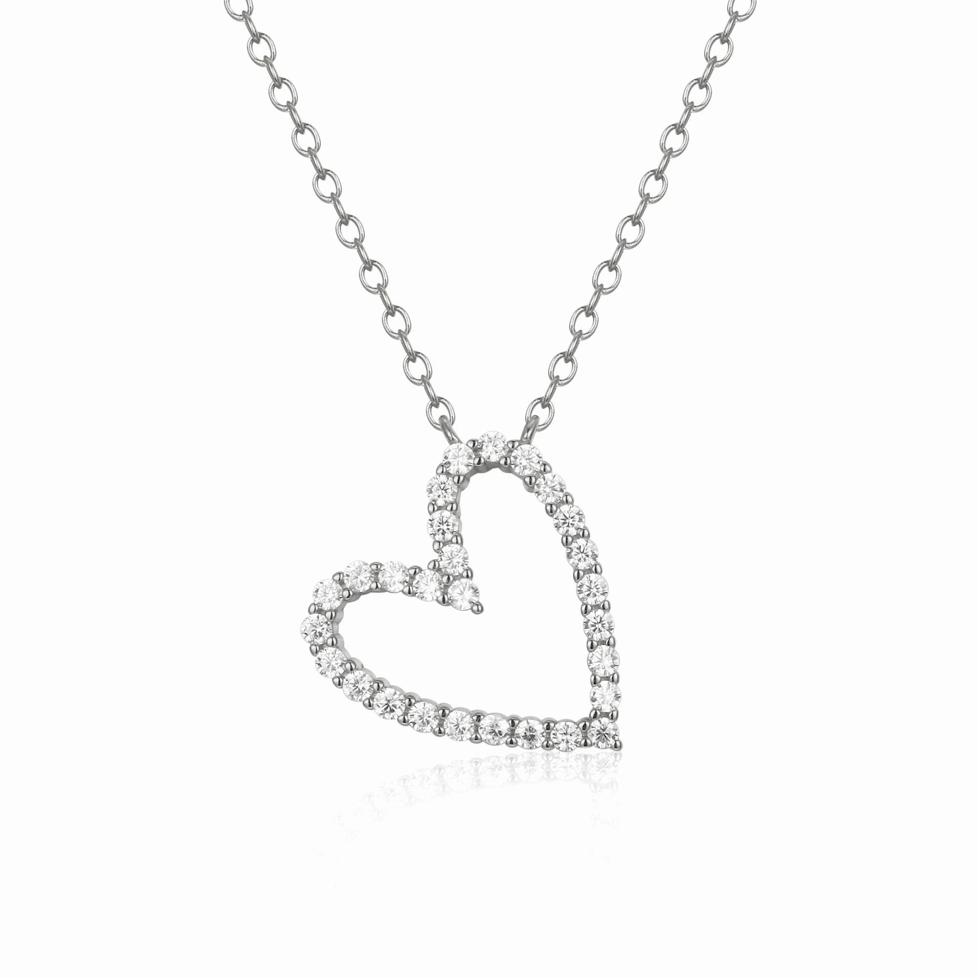Formal Attire Everyday Charm Sterling Silver 16mm Angled Heart On Adjustable Chain Necklace