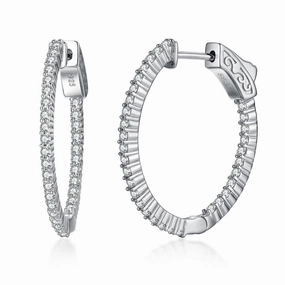 Rhodium Plated Sterling Silver Oval Shaped CZ Hoop Earrings City Stroll