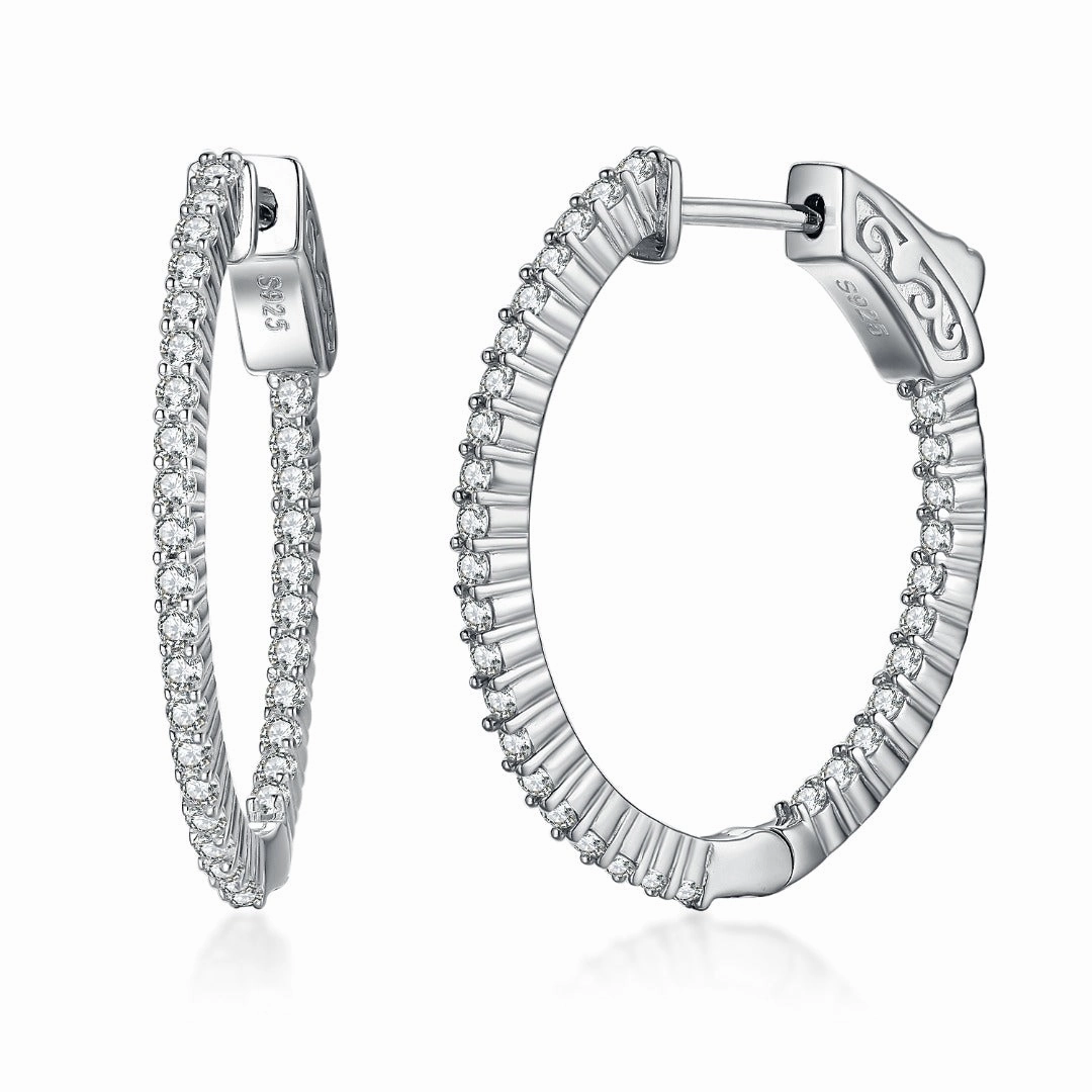 Rhodium Plated Sterling Silver Oval Shaped CZ Hoop Earrings City Stroll
