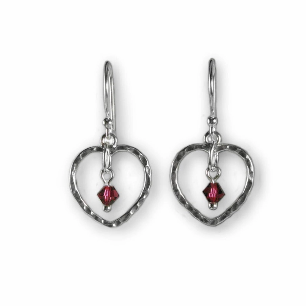 Heart Earrings with Red Swarovski(R) Crystal Drops Hammered Sterling Silver Artful Detail daily pick