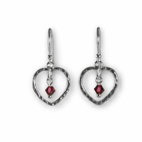 Heart Earrings with Red Swarovski(R) Crystal Drops Hammered Sterling Silver Artful Detail daily pick