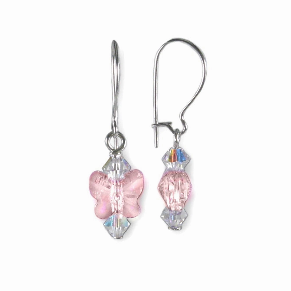 Pink Butterfly Earrings Made with Swarovski (R) Crystal Sterling Silver Classy Accent