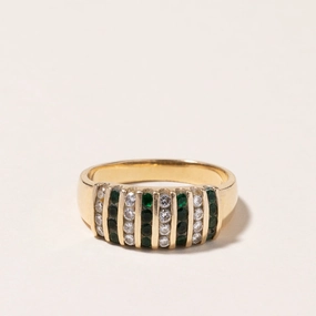 14K Yellow Gold Emerald & Diamond Ring | 0.27ctw, 0.32ctw | SZ 6 Fashion Pairing Delicate Edge