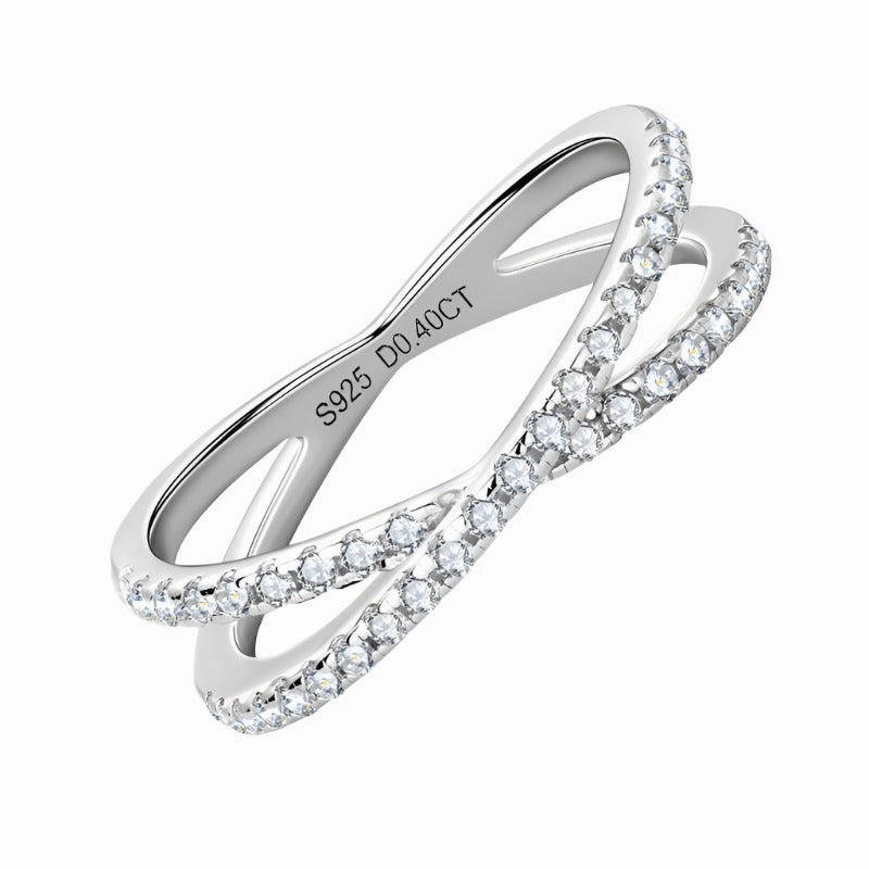 Soft Texture Handcrafted Style Pave Criss-Cross Ring Band | S925 | Moissanite