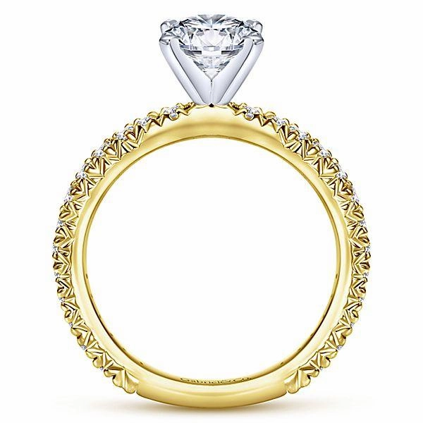 Triangular Pattern Pave Set Classic Round Diamond Ring  .39 Cttw 14K Gold 34A