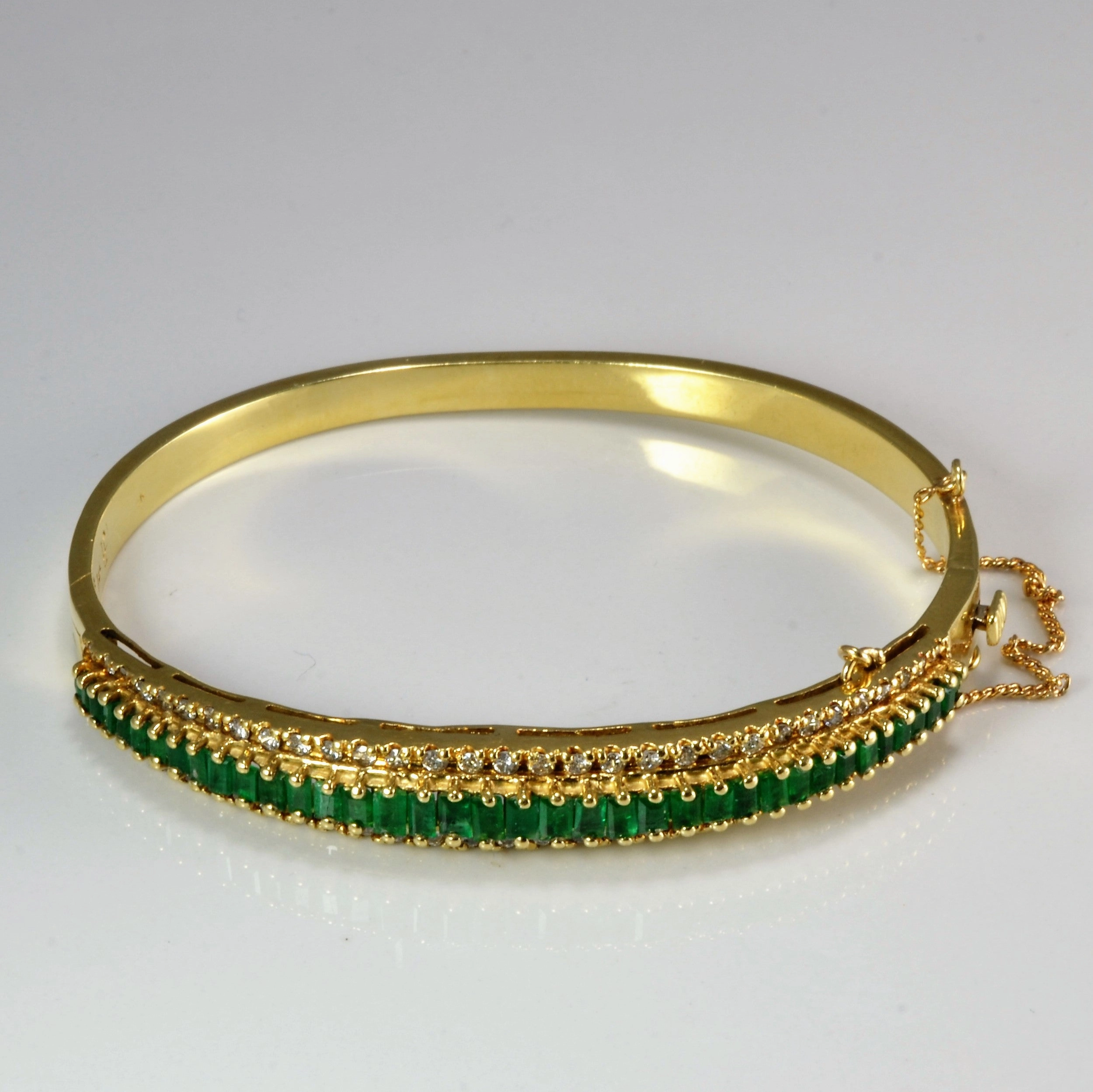 Urban Mood Fashion Essential Pave Set Emerald & Diamond Bangle Bracelet | 0.62 ctw 7.5'' |