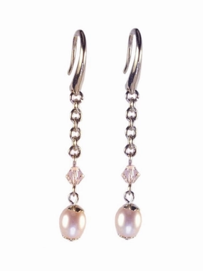 Peach Cultured Freshwater Pearl Earrings Crystal Gold-plated Delicate Form