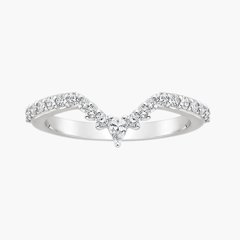 Pear and Crown Stackable Curved Engagement Rings Stylish Style