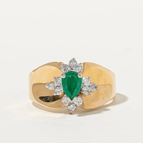 Starry Look Pear Cut Emerald & Diamond Accented Ring | 0.21ct, 0.36ctw | SZ 9.5
