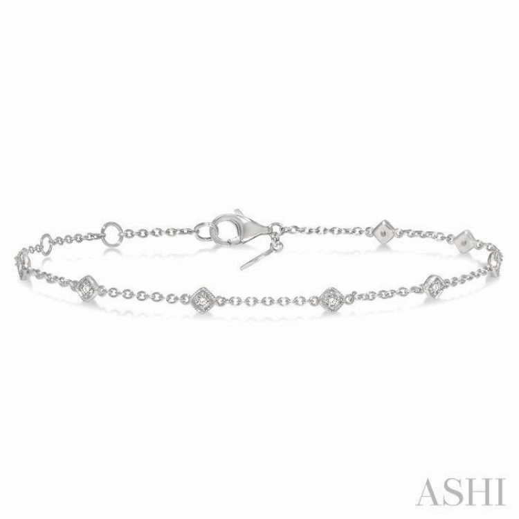 Esteemed Amalgamations Total Composites 1/6 Ctw Cushion Shape Mount Round Cut Diamond Station Bracelet in 10K White Gold