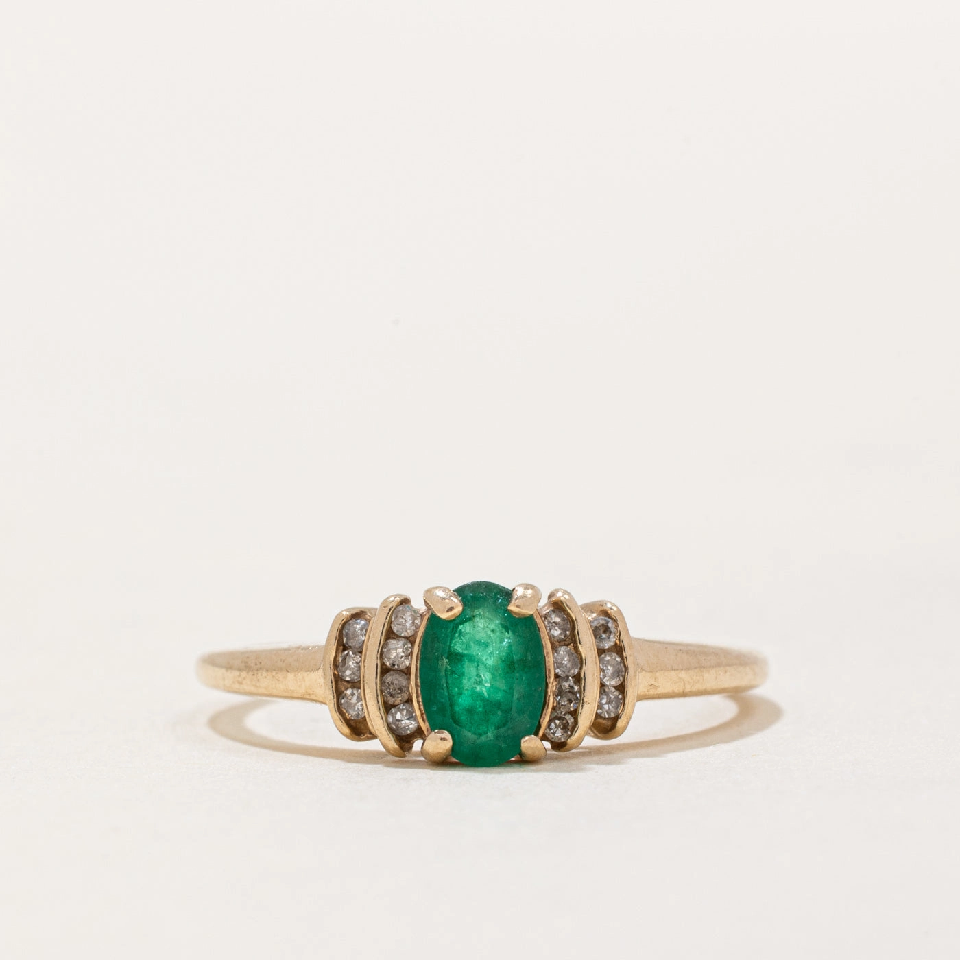 Radiant Glow Oval Cut Emerald & Diamond Ring | 0.35ct, 0.07ctw | SZ 7 |