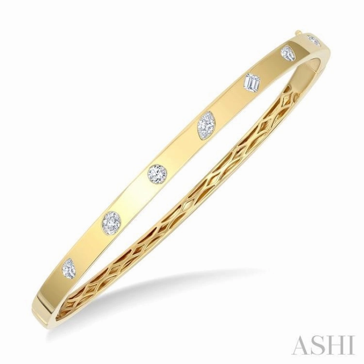 Hippie Chic 3/4 Ctw Mixed Shape Diamond Cut Fashion Bangle in 14K Yellow Gold