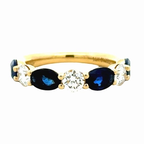 Fun Accent 14ky Oval Sapphire and Round Diamond Anniversary Band