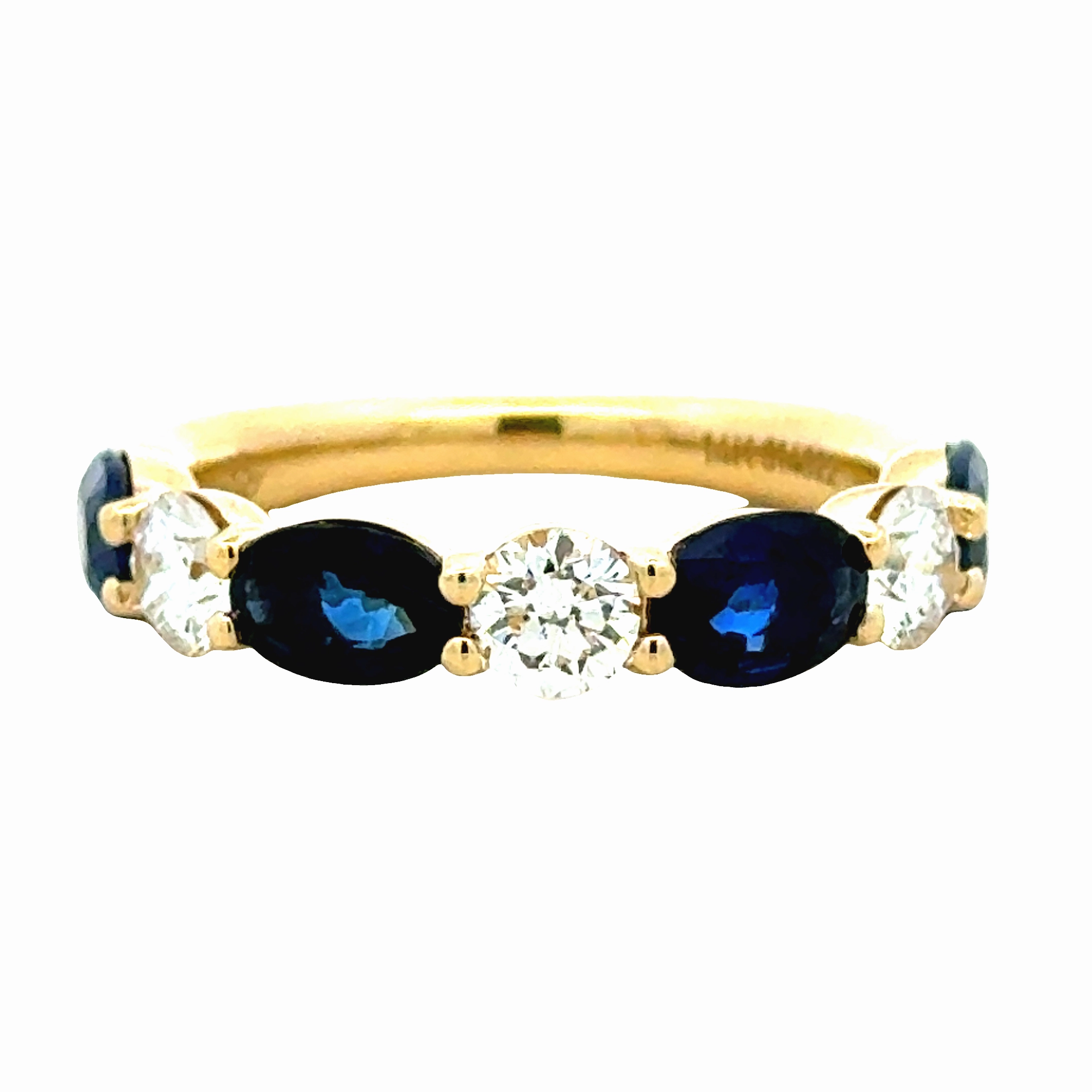 Fun Accent 14ky Oval Sapphire and Round Diamond Anniversary Band