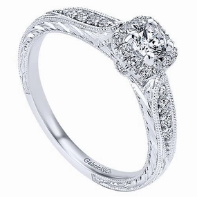 Petite Round Halo Diamond Engagement Ring 14K White Gold Waterproof Seal Custom Embellishment