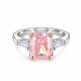 Bold Design Pink Baguette Sterling Silver Ring