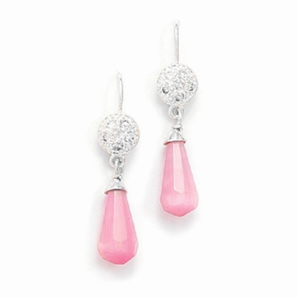 Pink Drop Pave Cubic Zirconia with Cats Eye Briolette Earrings Sterling Silver Graceful Edge