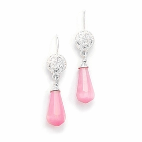 Pink Drop Pave Cubic Zirconia with Cats Eye Briolette Earrings Sterling Silver Graceful Edge