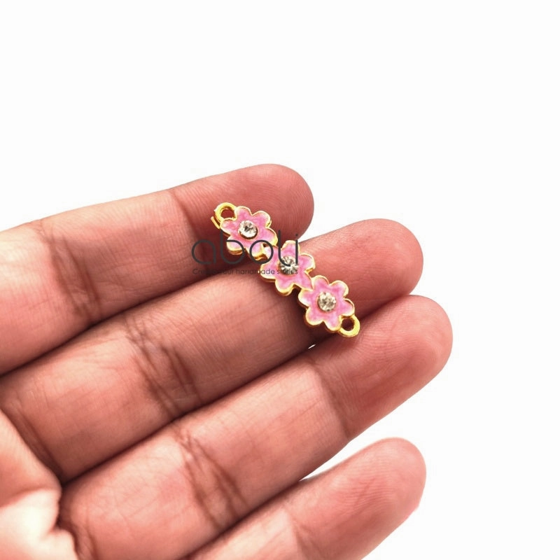 Pink Flower connectors for rakhi, bracelet, earrings Stone studded charms golden base ECGFC05 Luxury Accessories Chic Accessory