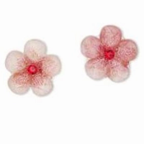 Graceful Finish Elegant Accent Pink Flower Stud Earrings 14mm Faceted Petals and Crystal Center Sterling Silver