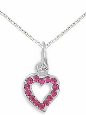 Pink Fuchsia Crystal Heart Necklace Sterling Silver Formal Style Custom Order