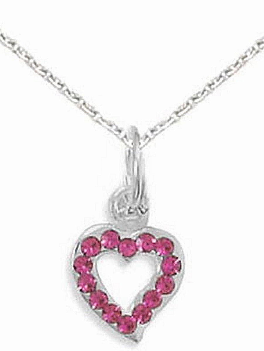 Pink Fuchsia Crystal Heart Necklace Sterling Silver Formal Style Custom Order