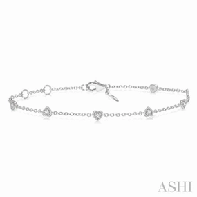 Weekend Vibes 1/6 Ctw Heart Shape Mount Round Cut Diamond Station Bracelet in 10K White Gold